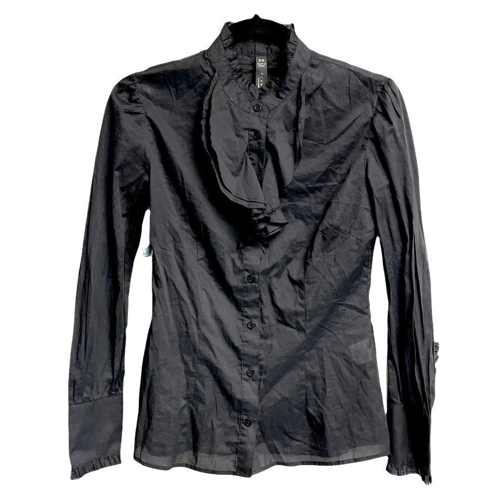 ARITZIA Community Organic Cotton Button Front Long Sleeve Shirt Blouse Black XS